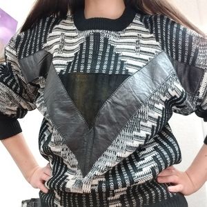 Vintage grandpa sweater with leather detailing
